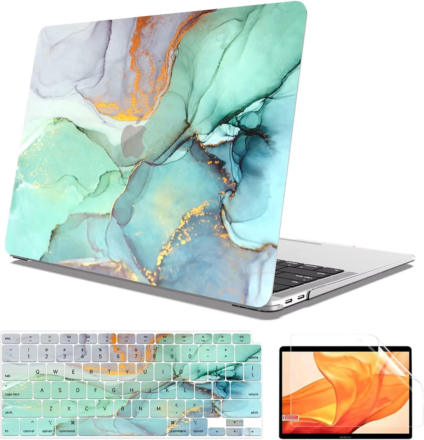 MacBook Air 13 inch Case 2021 2020 2019 2018 Version M1 A2337 A2179 A1932 with Retina Display Touch ID,Plastic Hard Shell Cases & Keyboard Cover & Screen Protector - Green