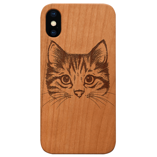 Cat Head - Engraved Wood Phone Case