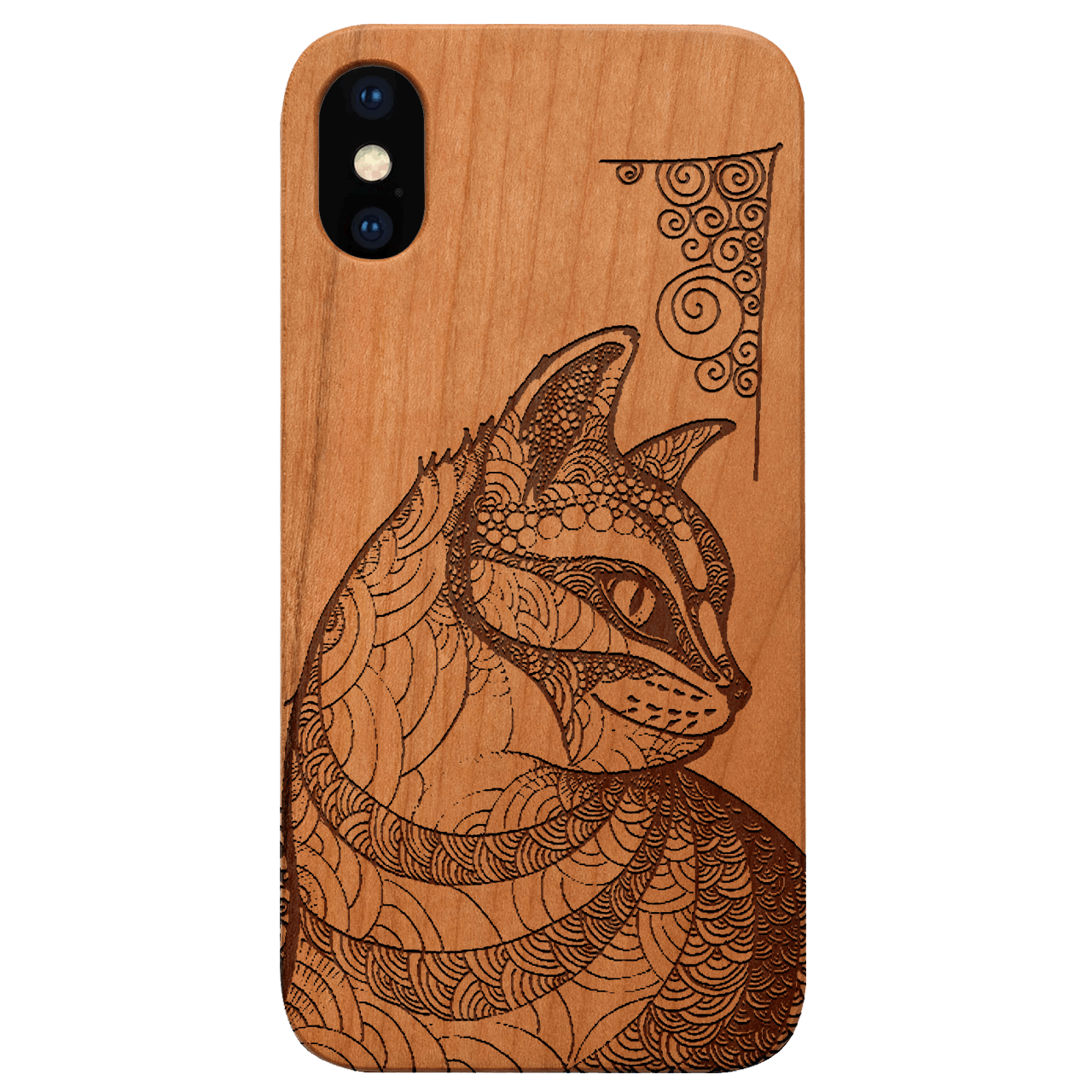 Cat Mandala 2 - Engraved Wood Phone Case
