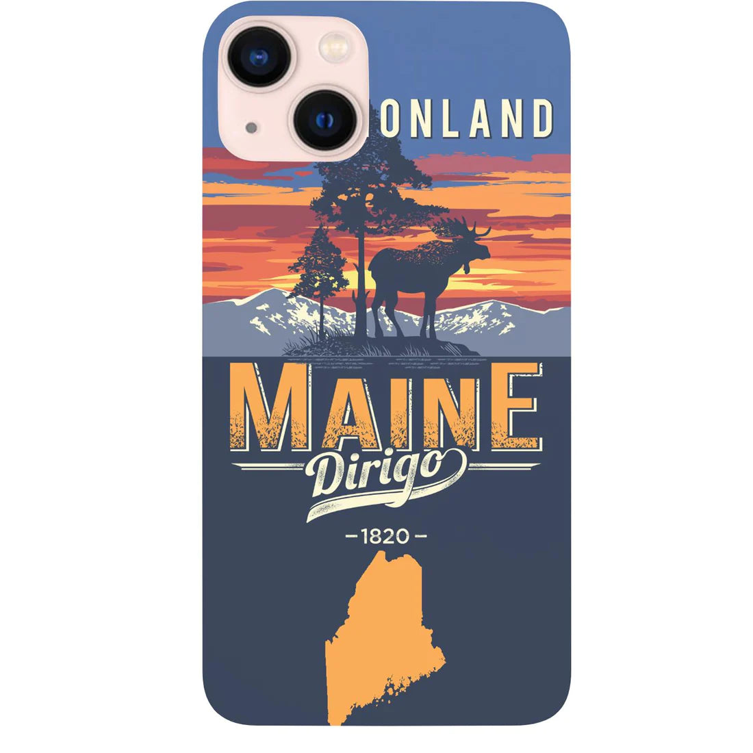 State Maine Color Printed Wood Phone Case