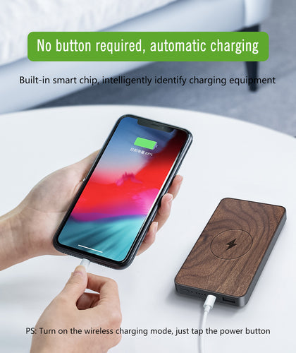 Real Wood Powerbank 10.000 mAh High Efficieny Charging Option