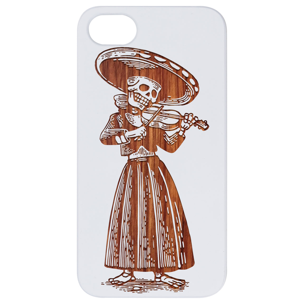 Playing Violin Skeleton Woman - Engraved Wood Phone Case