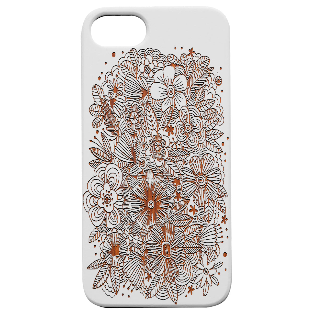 Flowers Lines - Engraved Wood Phone Case