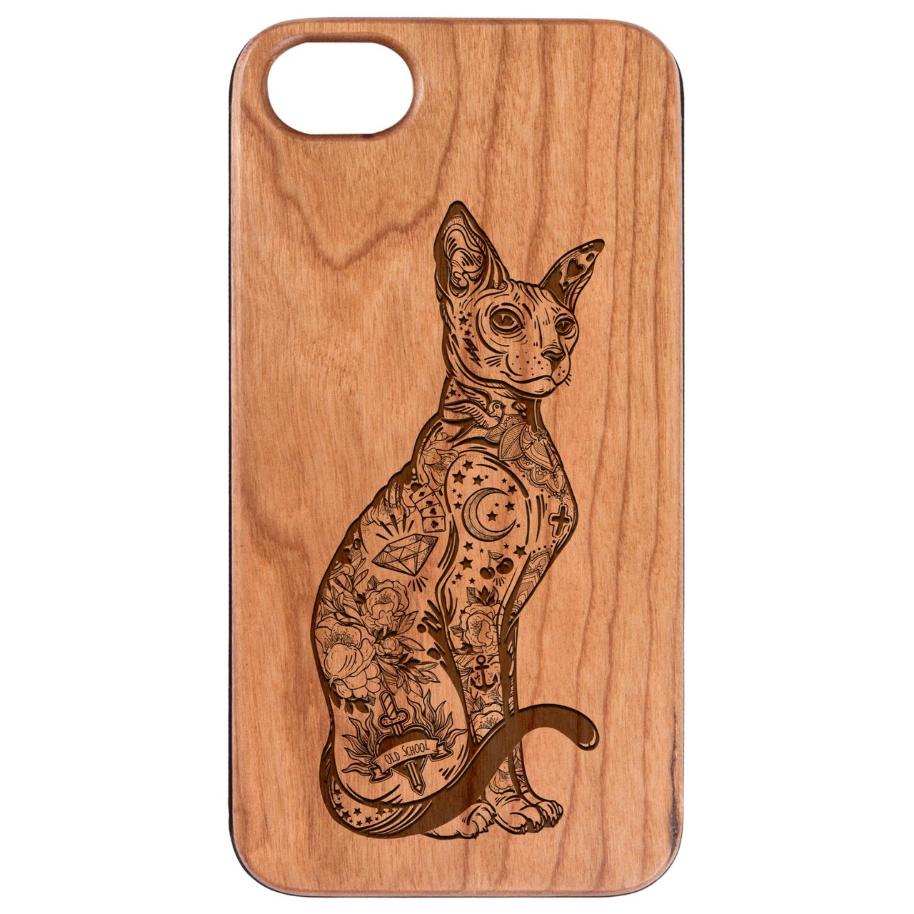 Gothic Cat - Engraved Wood Phone Case