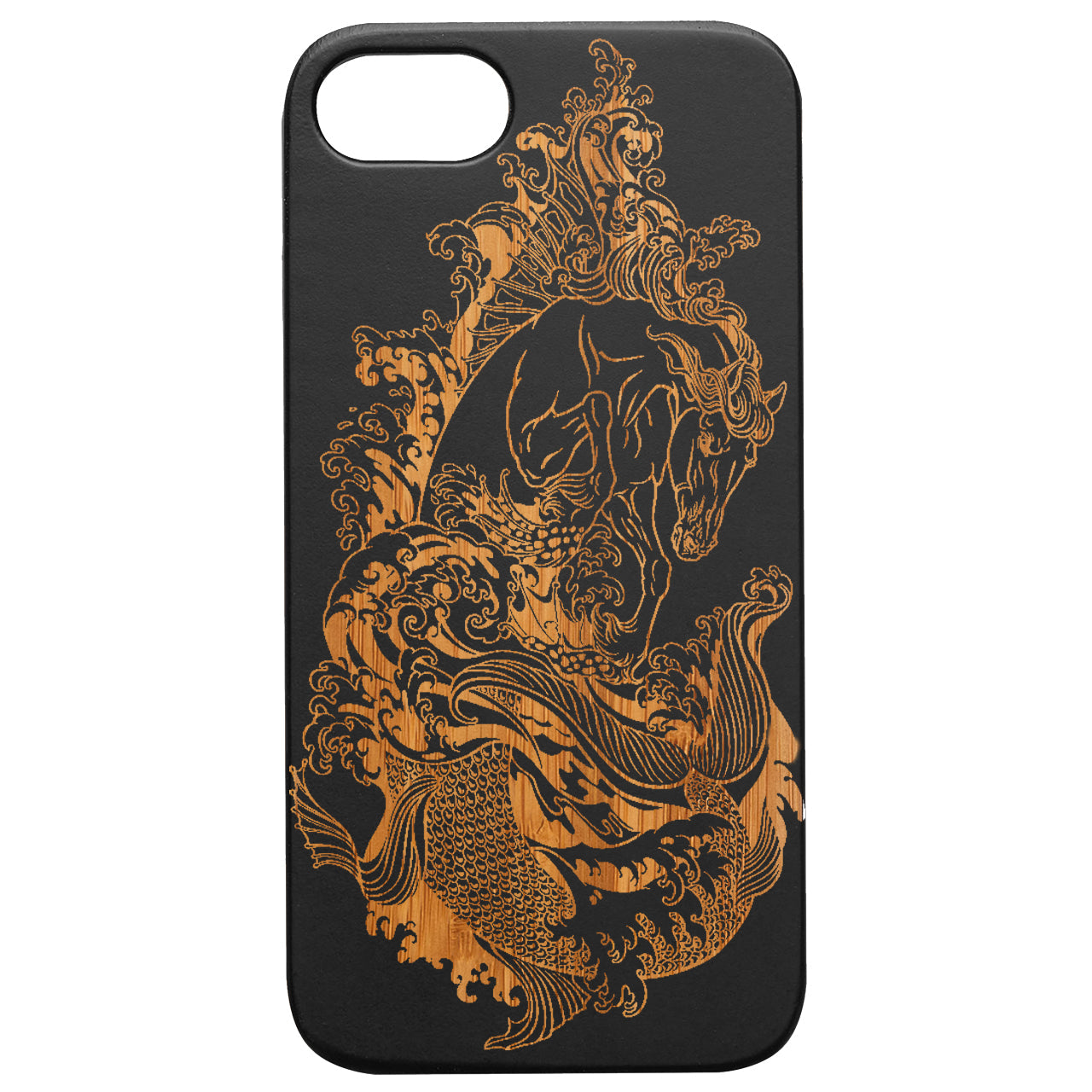 Horse Sea - Engraved Wood Phone Case