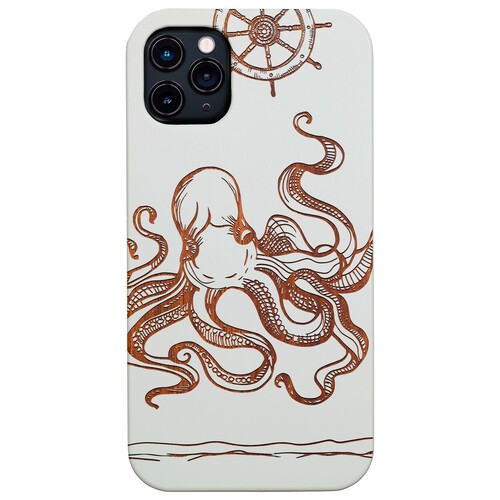 Octopus Helm - Engraved Wood Phone Case