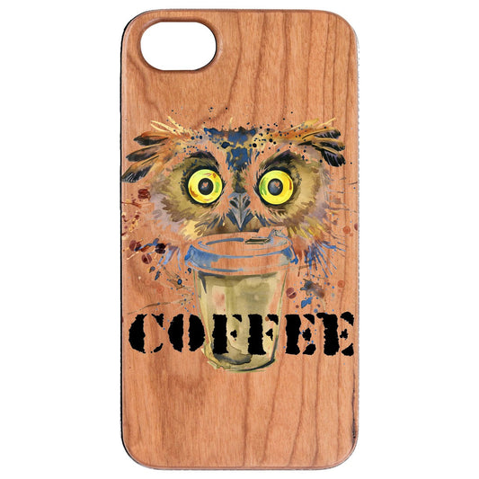 Owl with Coffee - UV Color Printed Wood Phone Case