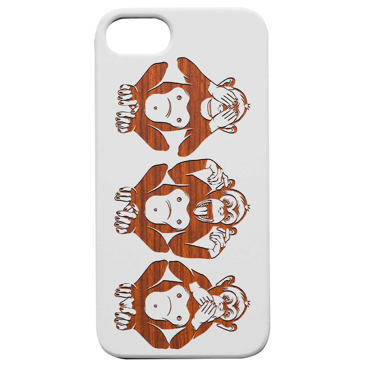 Three Wise Monkeys - Engraved Wood Phone Case