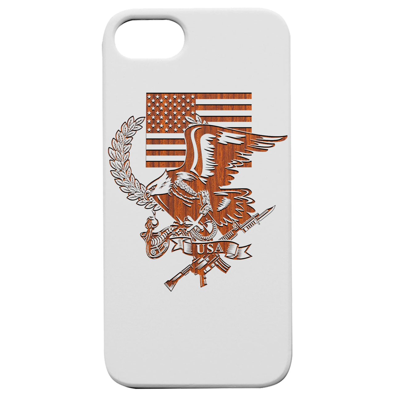 USA Flag With Eagle - Engraved Wood Phone Case