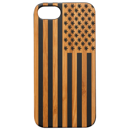 Usa Flag Marijuana - Engraved Wood Phone Case