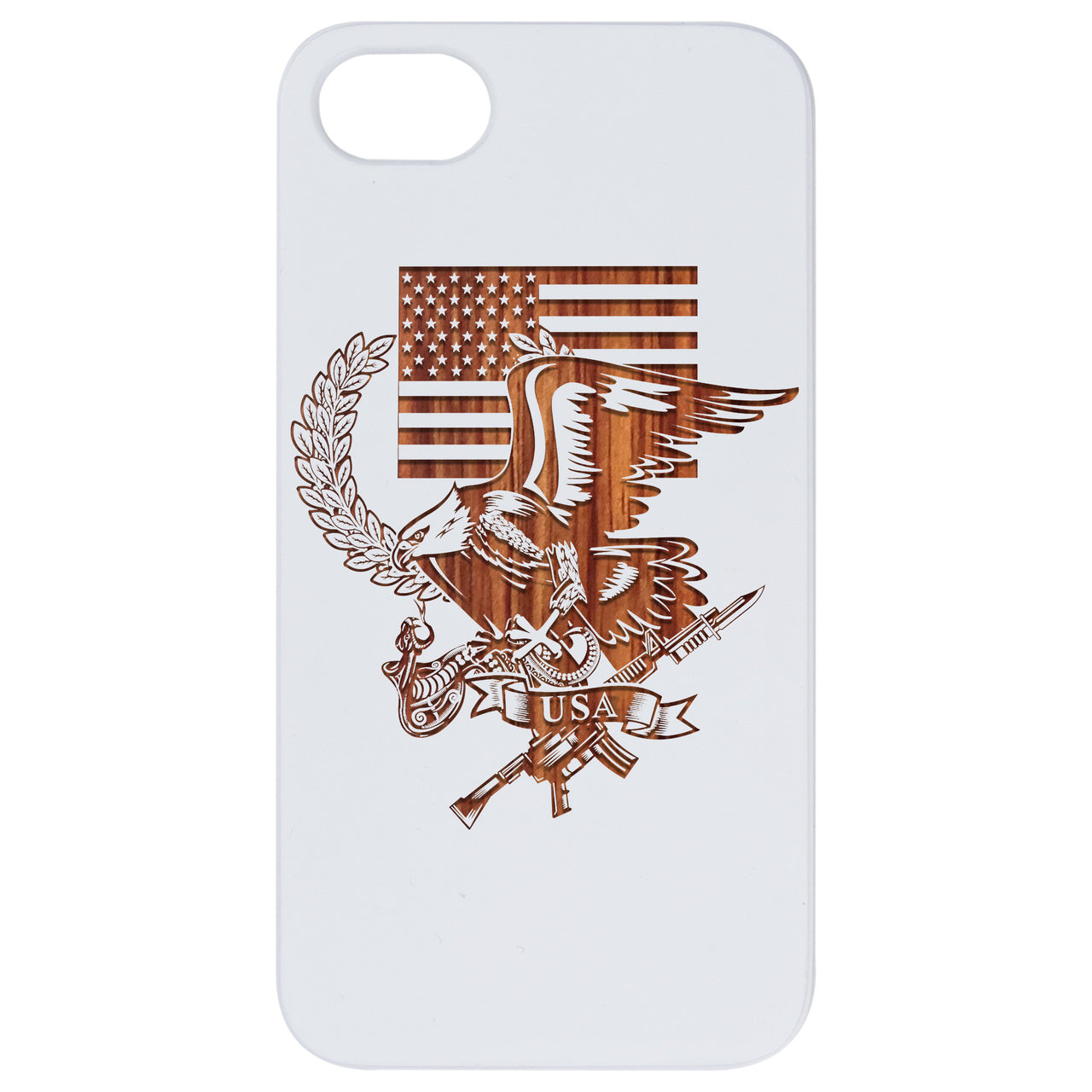 US Flag with Eagle - Engraved Wood Phone Case