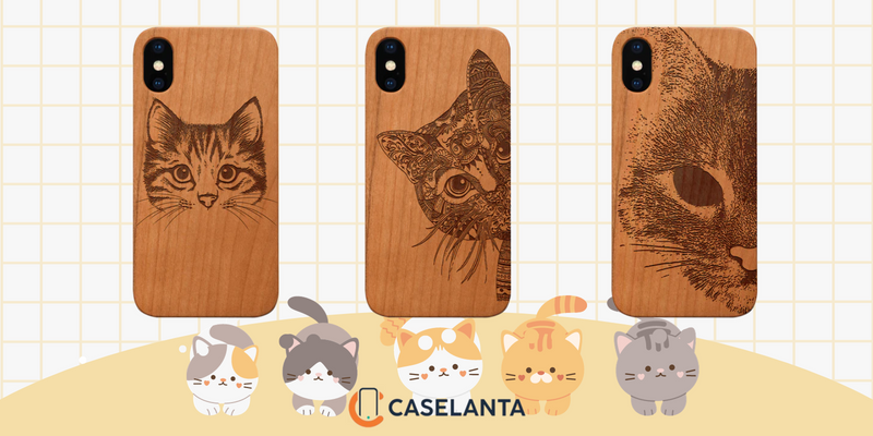 Cat Engraved Wood Phone Case