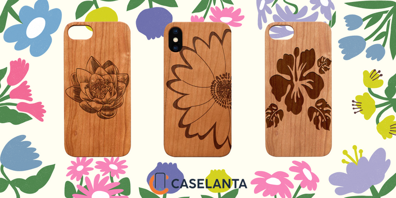 Engraved Wood Phone Cases with Beautiful Flowers