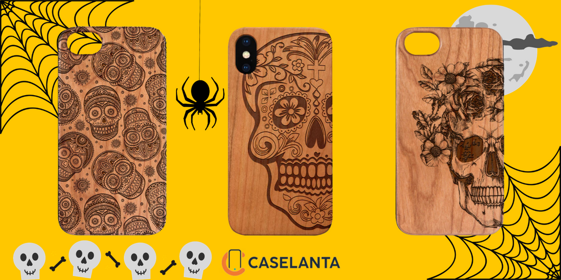 Skull Engraved Wood Phone Cases