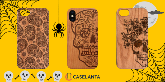 Skull Engraved Wood Phone Cases