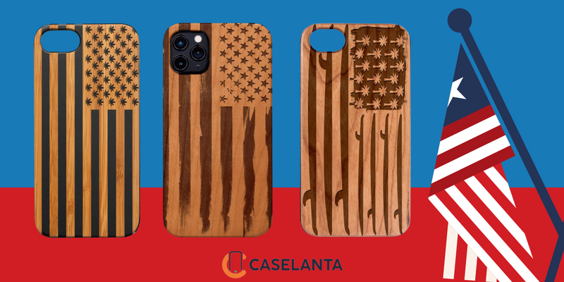 USA Flag Engraved Wood Phone Cases