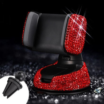 3 in 1 360 Degree Car Phone Holder with Crystal Diamond Type