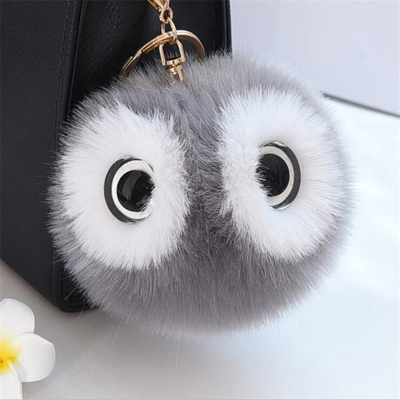 Big Eyes Fluffy Rabbit Fur Ball Key Chain Owl Key Rings