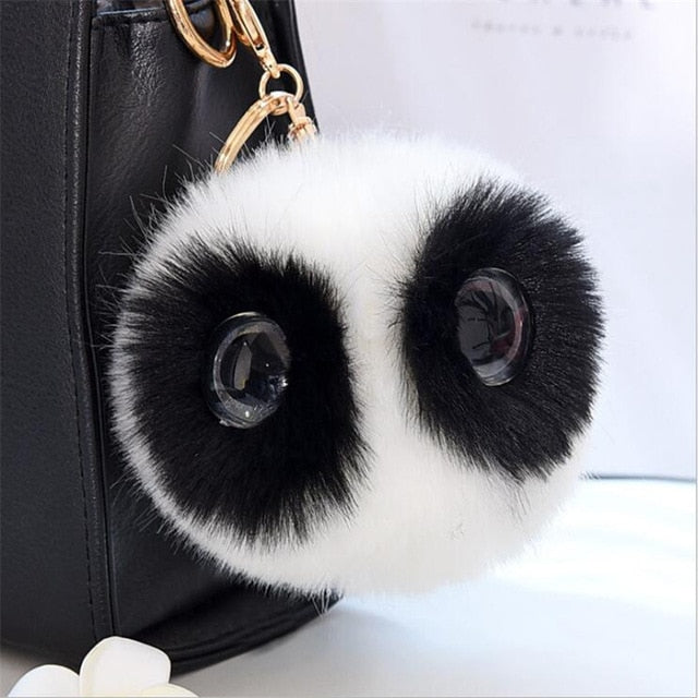 Big Eyes Fluffy Rabbit Fur Ball Key Chain Owl Key Rings