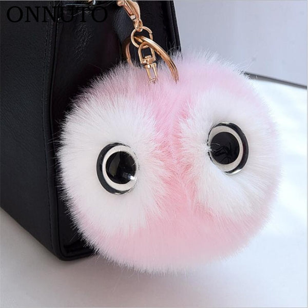 Big Eyes Fluffy Rabbit Fur Ball Key Chain Owl Key Rings