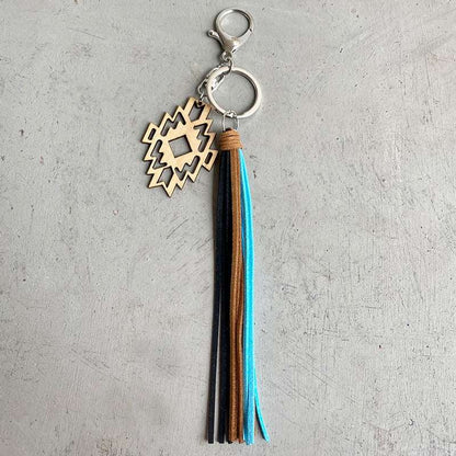European And American Pendants Aztec Horseshoe Denim Wood Keychain Retro Made Old Leather Tassel Pendants