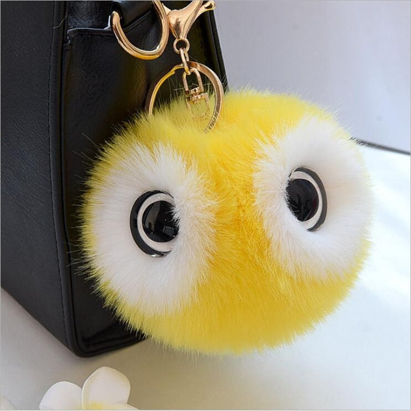 Big Eyes Fluffy Rabbit Fur Ball Key Chain Owl Key Rings