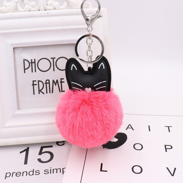 Zoeber Fluffy Black Cat Keychain Kitty Rabbit Fur Ball Key Chain Bag Chaveiro Women Pompom Key Ring Holder Car Pendant Jewelry