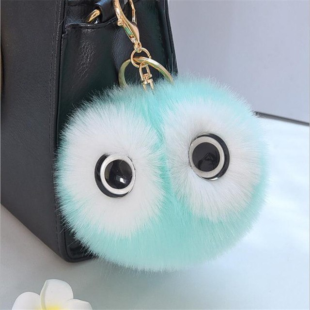 Big Eyes Fluffy Rabbit Fur Ball Key Chain Owl Key Rings