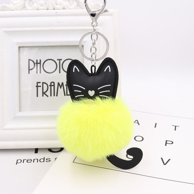 Zoeber Fluffy Black Cat Keychain Kitty Rabbit Fur Ball Key Chain Bag Chaveiro Women Pompom Key Ring Holder Car Pendant Jewelry