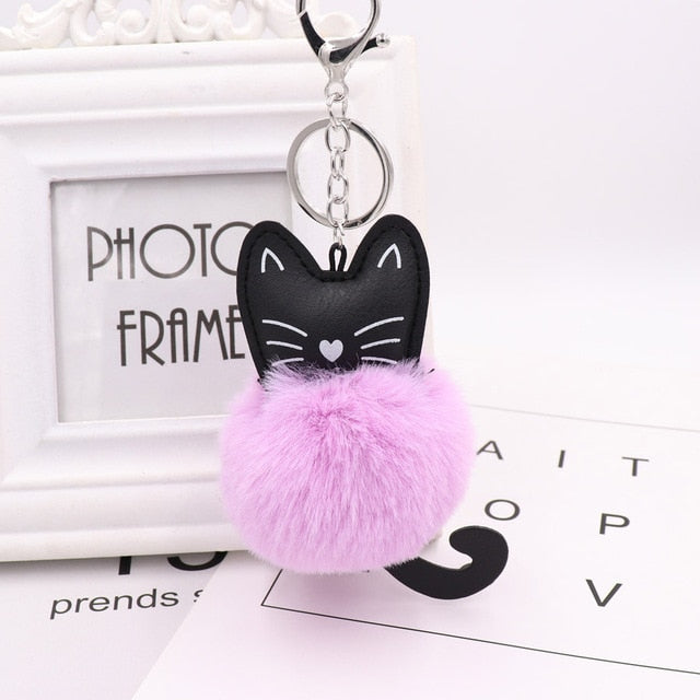 Zoeber Fluffy Black Cat Keychain Kitty Rabbit Fur Ball Key Chain Bag Chaveiro Women Pompom Key Ring Holder Car Pendant Jewelry