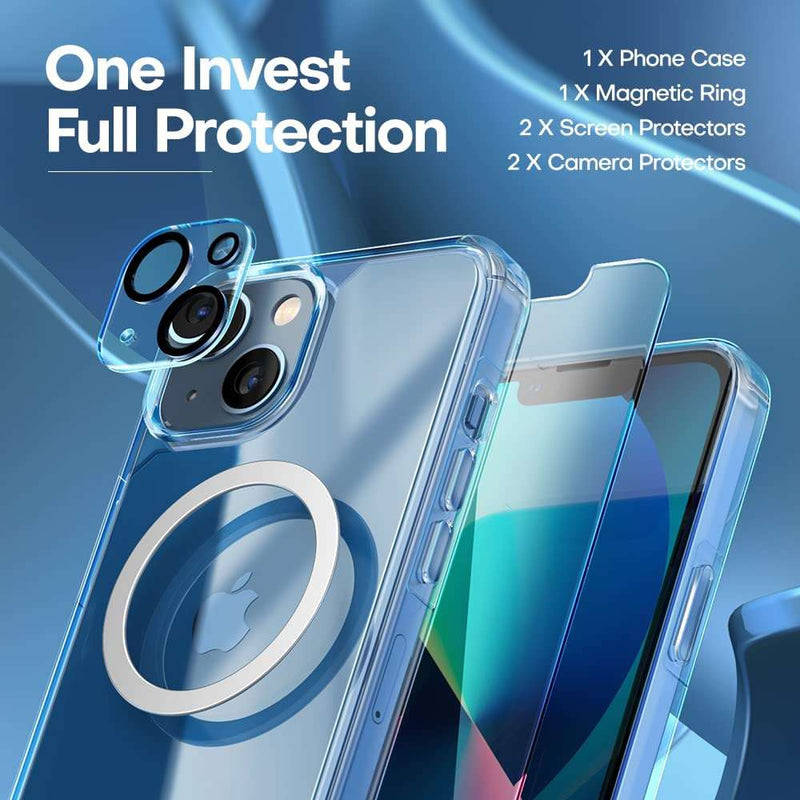 Defender Designed for iPhone 12 /12 Pro / 12 Pro Max/ 12 Mini / 13 / 13 Pro Max / 13 Pro / 13 Mini / 14 / 14 Pro Max / 14 Pro / 14 Plus Case Clear with 2X Tempered Glass Screen Protector + 2X Camera Lens Protector