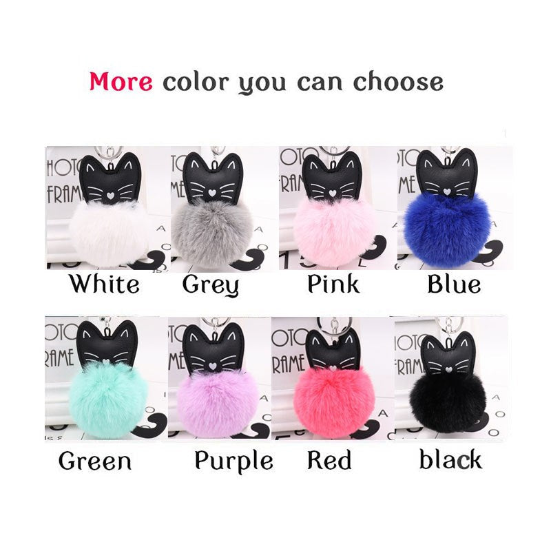 Zoeber Fluffy Black Cat Keychain Kitty Rabbit Fur Ball Key Chain Bag Chaveiro Women Pompom Key Ring Holder Car Pendant Jewelry