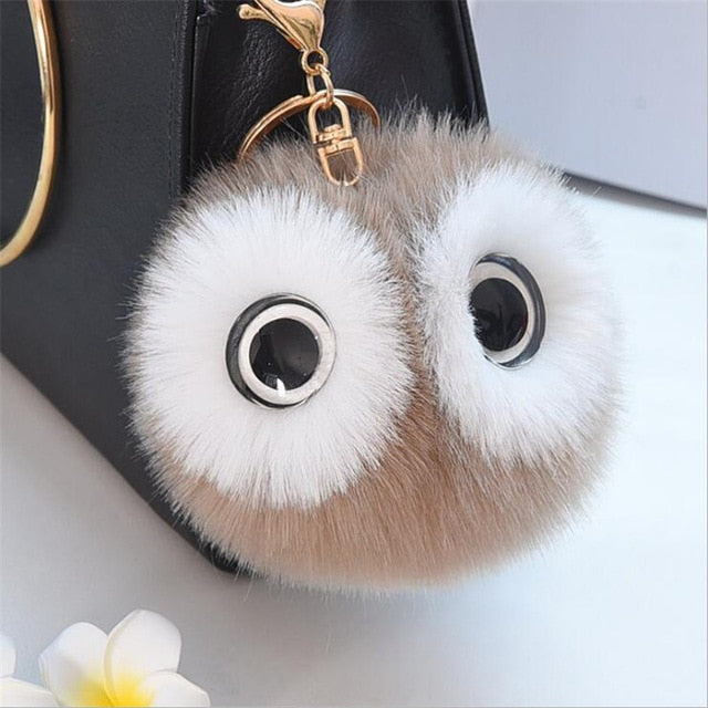 Big Eyes Fluffy Rabbit Fur Ball Key Chain Owl Key Rings