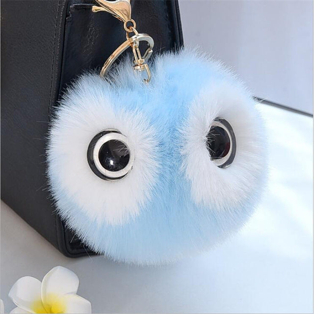 Big Eyes Fluffy Rabbit Fur Ball Key Chain Owl Key Rings