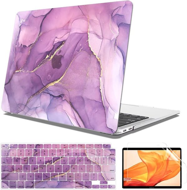 MacBook Air 13 inch Case 2021 2020 2019 2018 Version Model:M1 A2337 A2179 A1932 with Retina Display Touch ID,Plastic Hard Shell Case & Keyboard Cover & Screen Protector - Purple