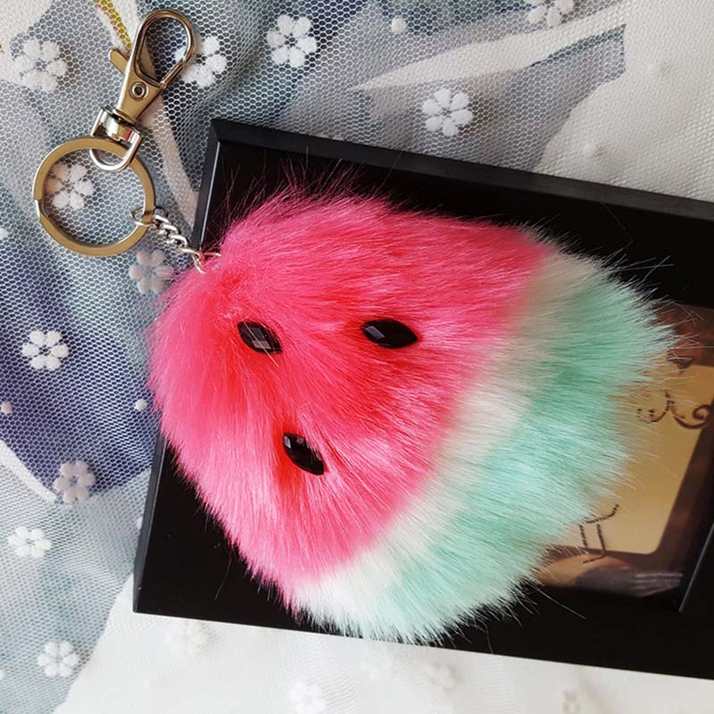 Pom Pom Cute Soft Keyring Car Chic Fruit Bag Charm Watermelon Faux Fur Ball Keychain Bag Plush Car Key Ring Car Key Pendant