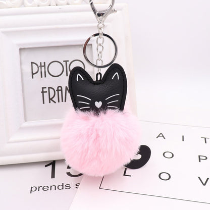 Zoeber Fluffy Black Cat Keychain Kitty Rabbit Fur Ball Key Chain Bag Chaveiro Women Pompom Key Ring Holder Car Pendant Jewelry