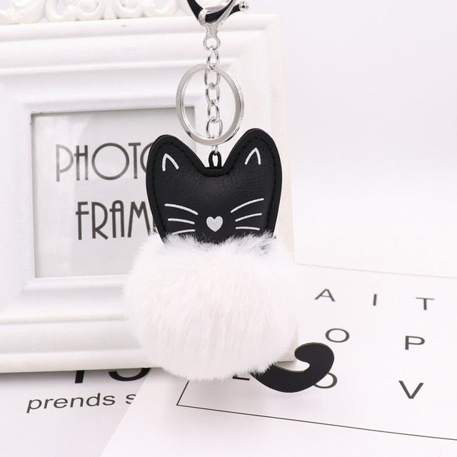 Zoeber Fluffy Black Cat Keychain Kitty Rabbit Fur Ball Key Chain Bag Chaveiro Women Pompom Key Ring Holder Car Pendant Jewelry