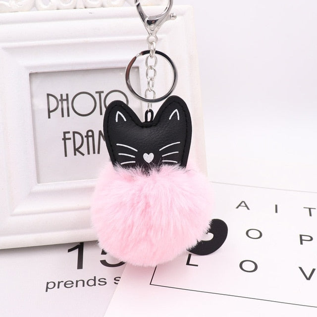 Zoeber Fluffy Black Cat Keychain Kitty Rabbit Fur Ball Key Chain Bag Chaveiro Women Pompom Key Ring Holder Car Pendant Jewelry