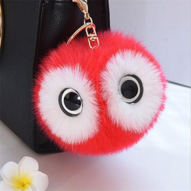 Big Eyes Fluffy Rabbit Fur Ball Key Chain Owl Key Rings