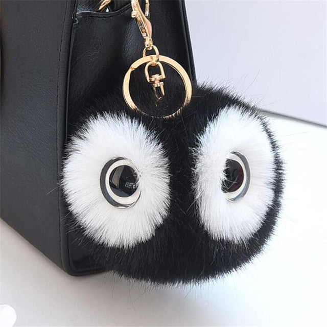 Big Eyes Fluffy Rabbit Fur Ball Key Chain Owl Key Rings