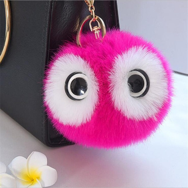 Big Eyes Fluffy Rabbit Fur Ball Key Chain Owl Key Rings