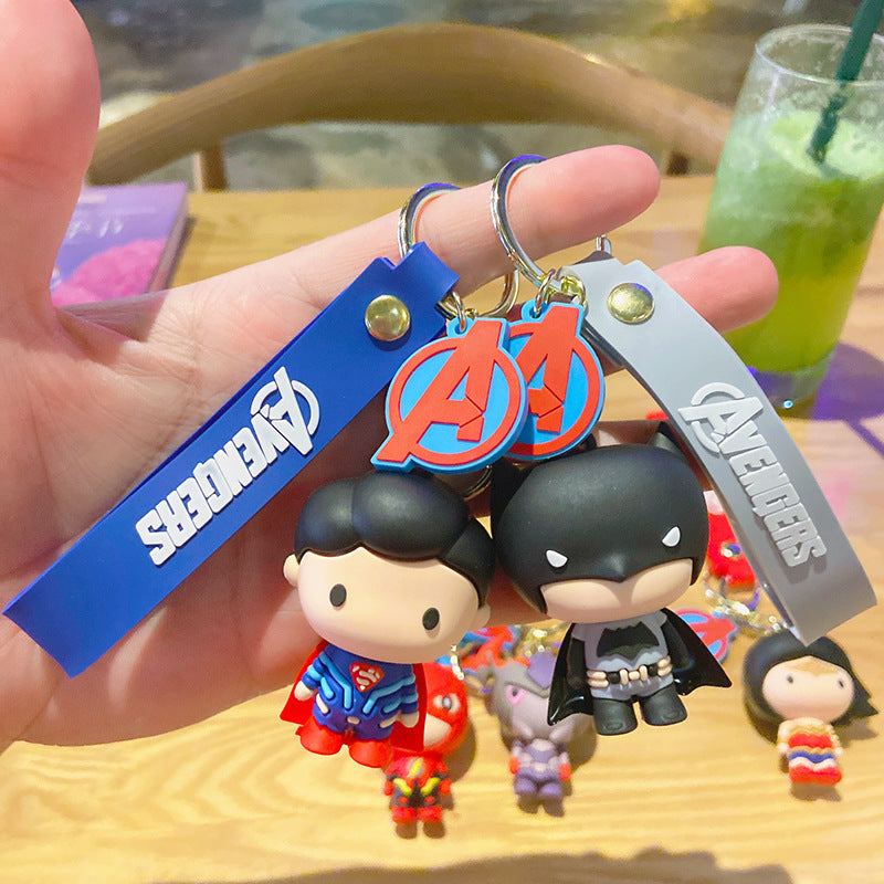 Justice League Cartoon Key Chain Creative Superman Car Key Pendant Bag Doll Ornament Silicone Keychain