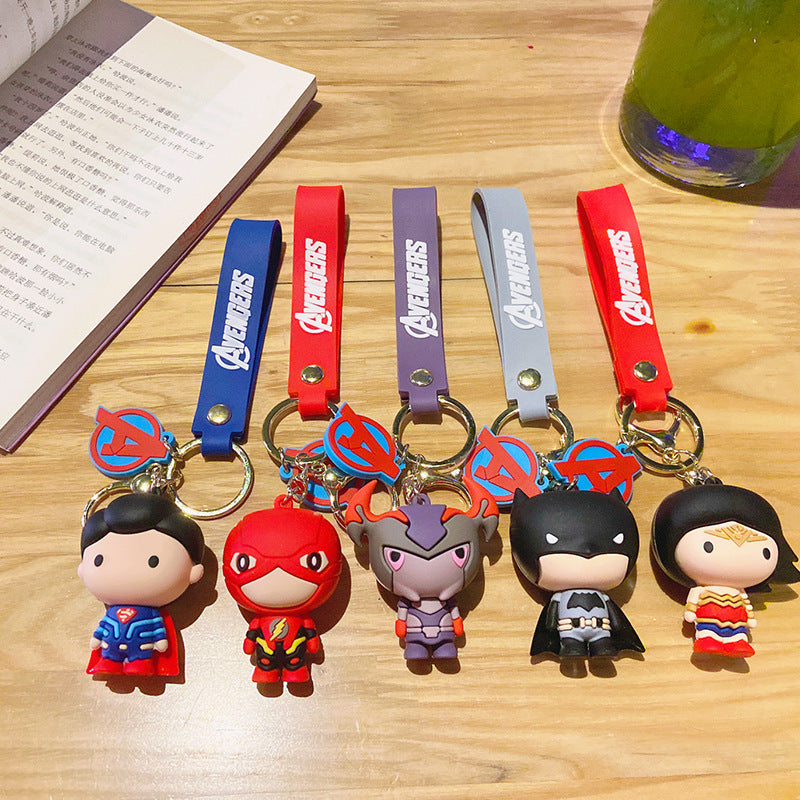 Justice League Cartoon Key Chain Creative Superman Car Key Pendant Bag Doll Ornament Silicone Keychain