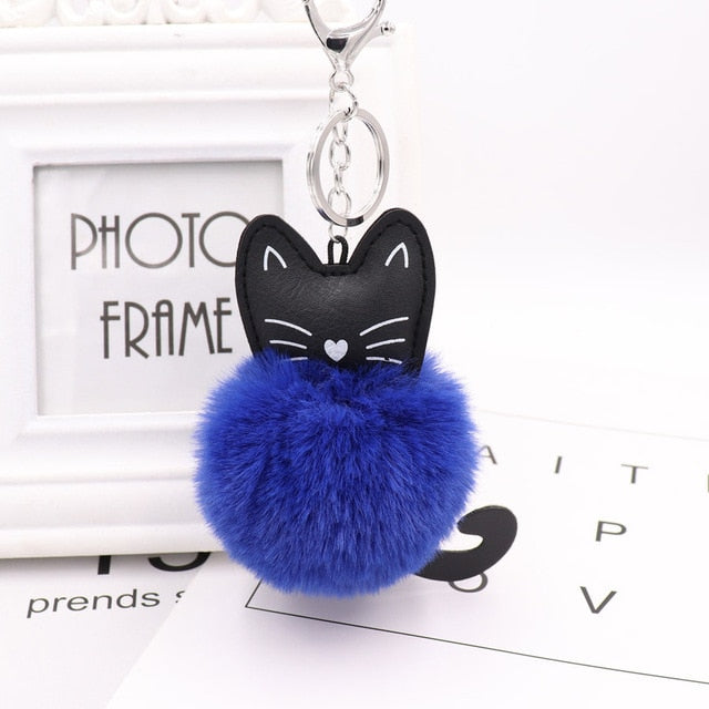 Zoeber Fluffy Black Cat Keychain Kitty Rabbit Fur Ball Key Chain Bag Chaveiro Women Pompom Key Ring Holder Car Pendant Jewelry