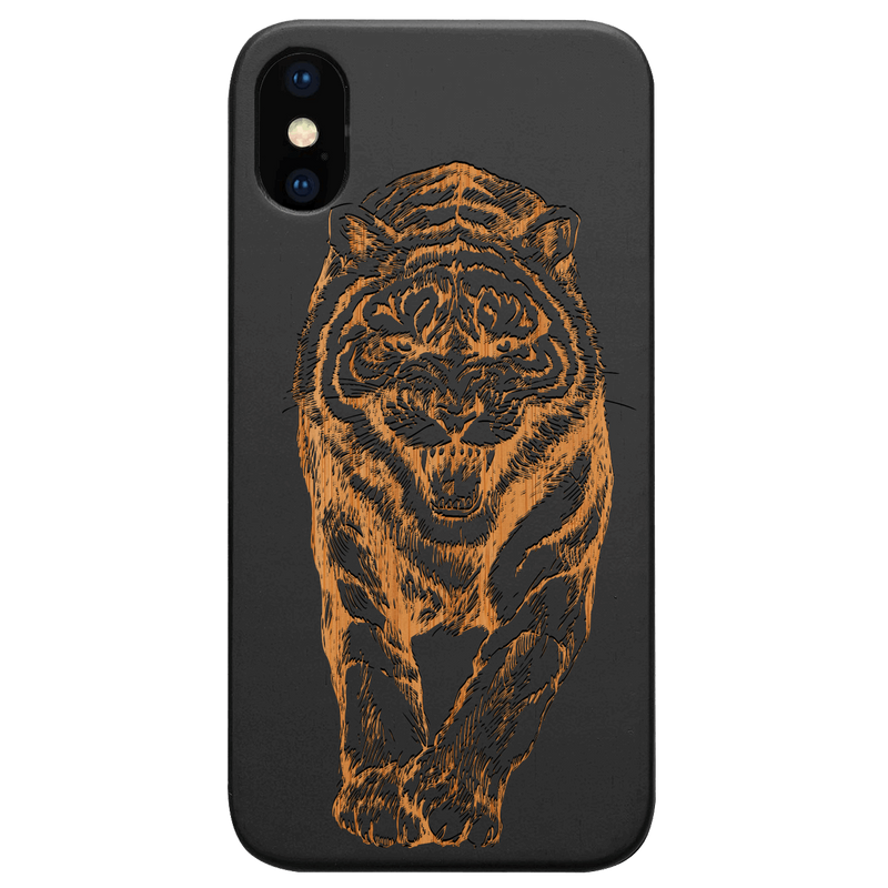 Angry Tiger - Engraved Wood Phone Case