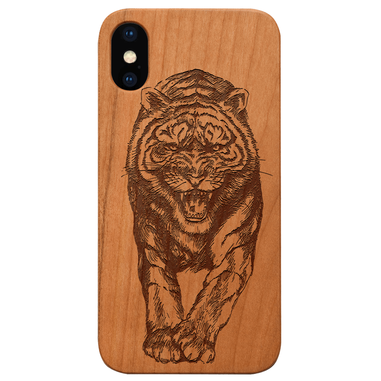 Angry Tiger - Engraved Wood Phone Case