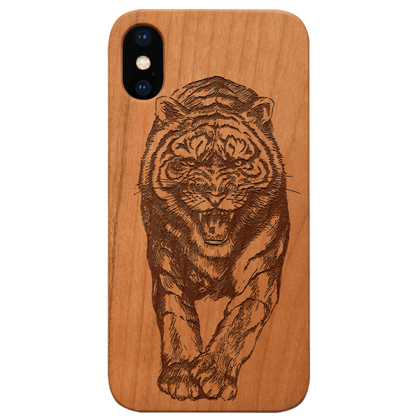 Angry Tiger - Engraved Wood Phone Case