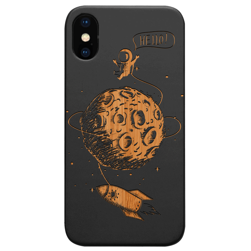 Astronaut in the Moon - Engraved Wood Phone Case