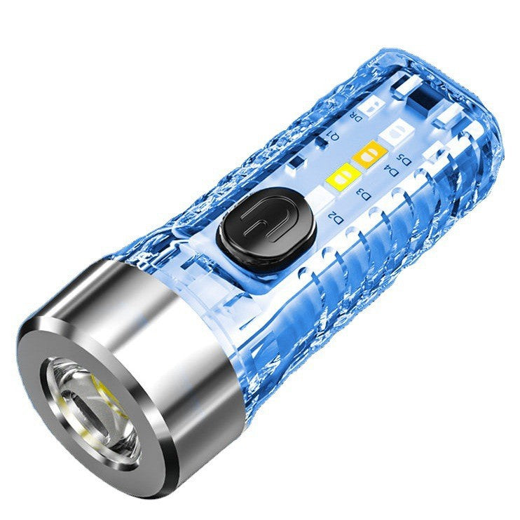 Keychain Light Outdoor Home Mini Luminous Multi-Function Red And Blue Flashing Rechargeable Strong Light Flashlight